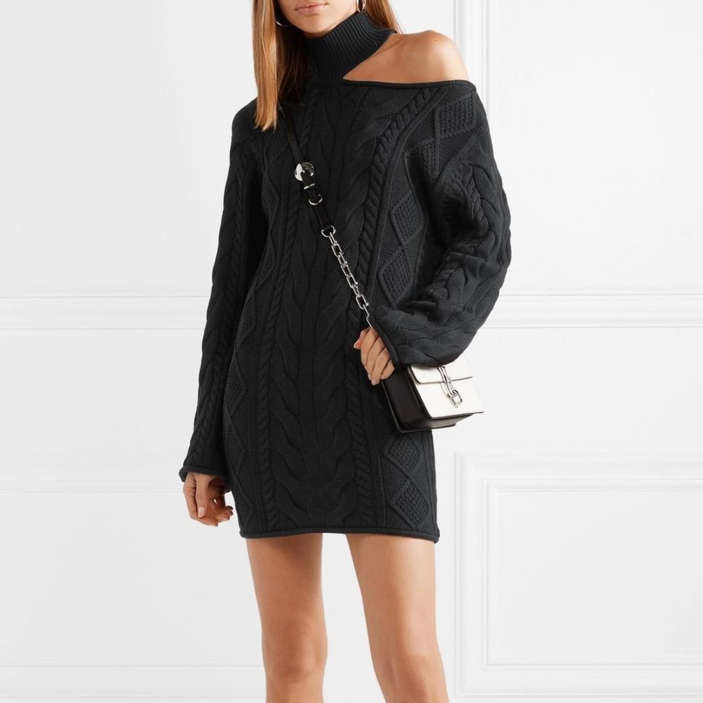 RtA Corin Cut-Out Cable Knit Sweater Dress
